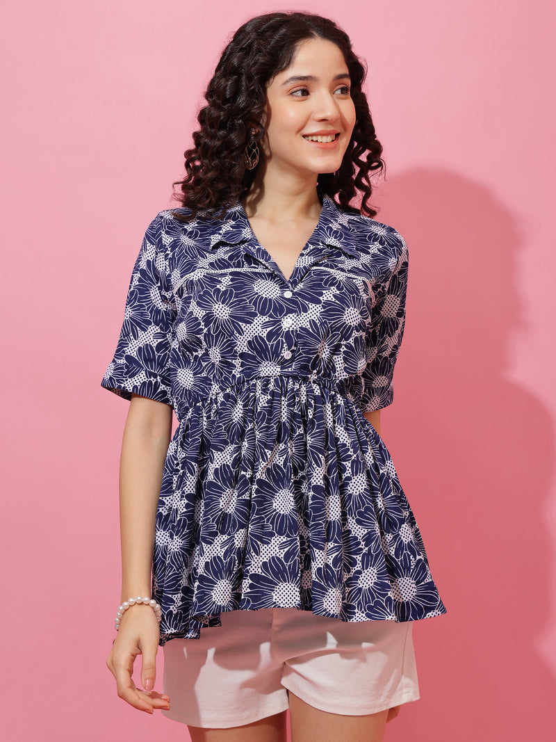 Blue Bloom Floral Print Top