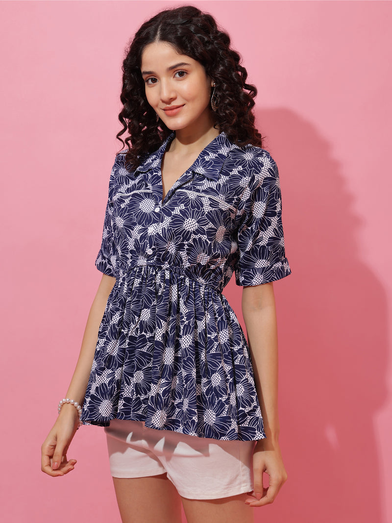 Blue Bloom Floral Print Top