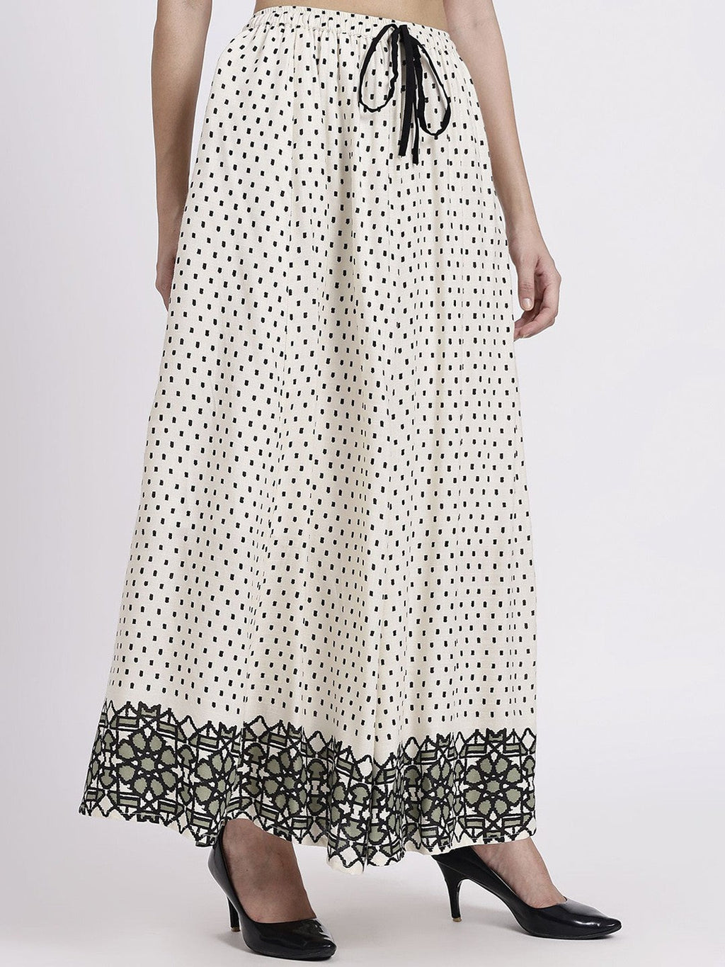 White Abstract Print Maxi Skirt