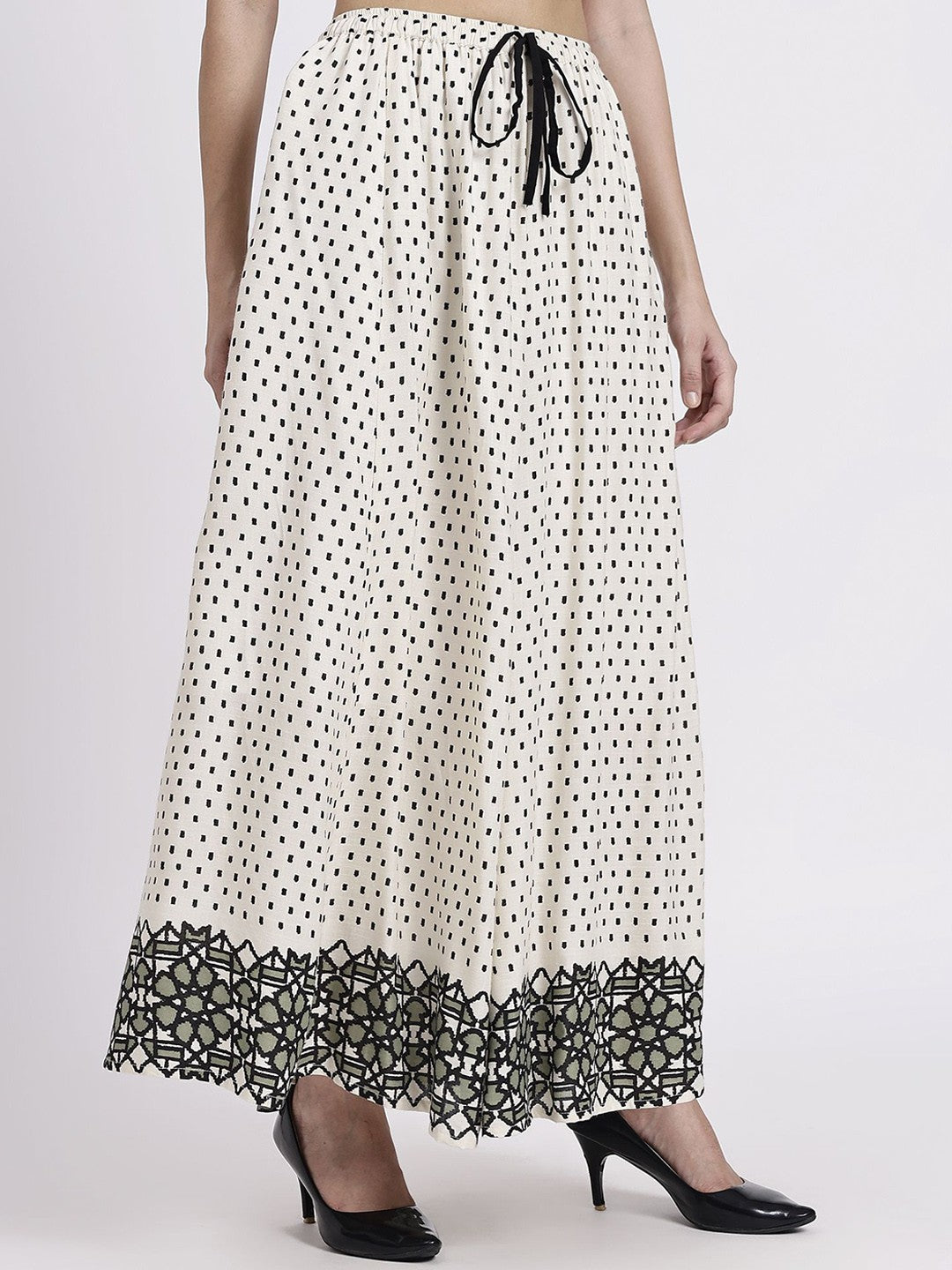 White Abstract Print Maxi Skirt