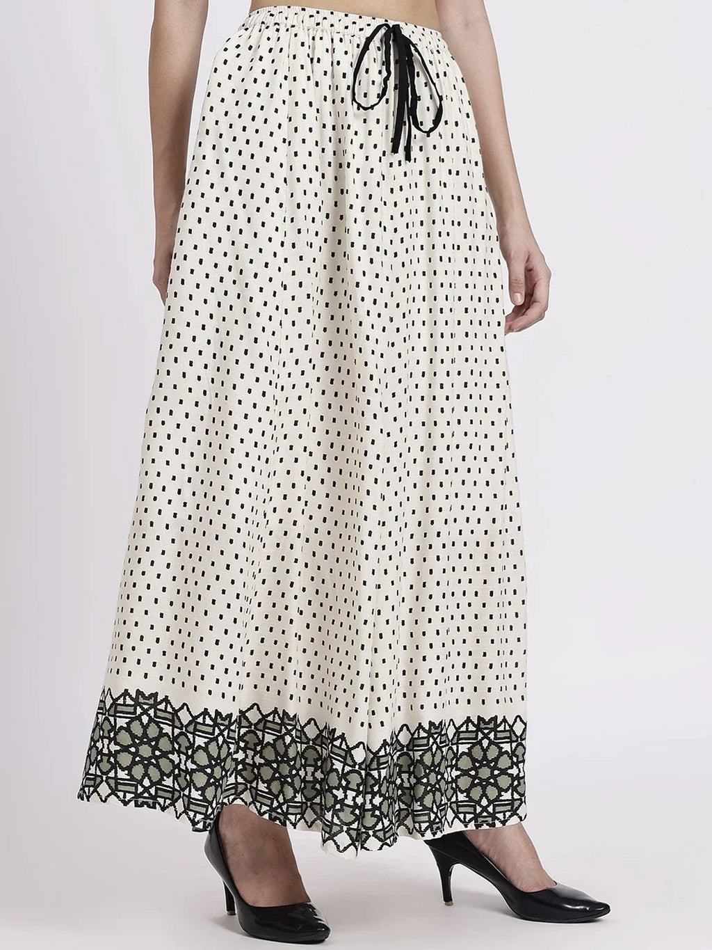Black Abstract Print Maxi Skirt