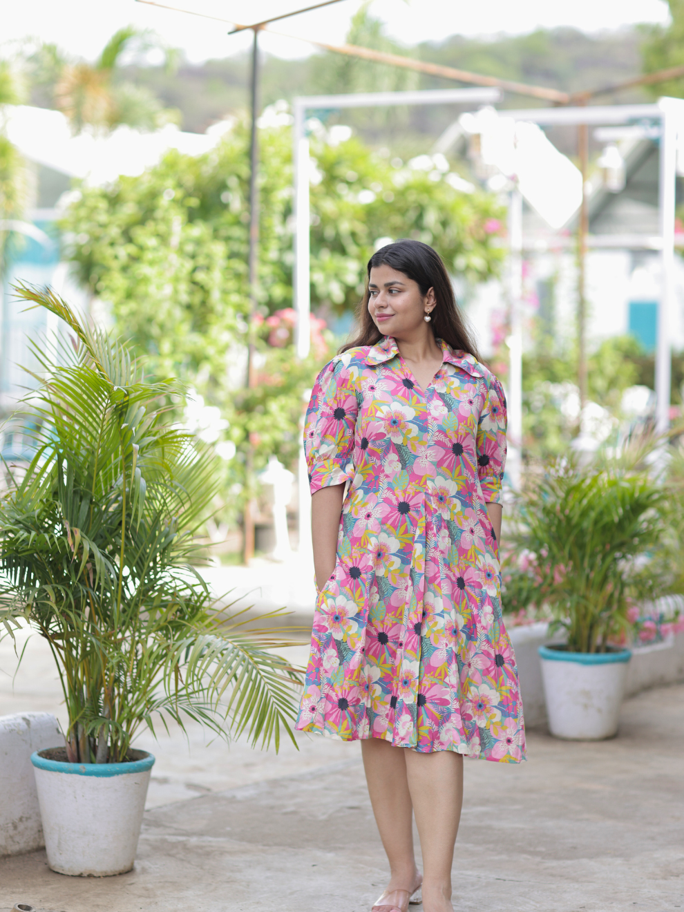 Pink Petal Rayon Casual Chic Dress