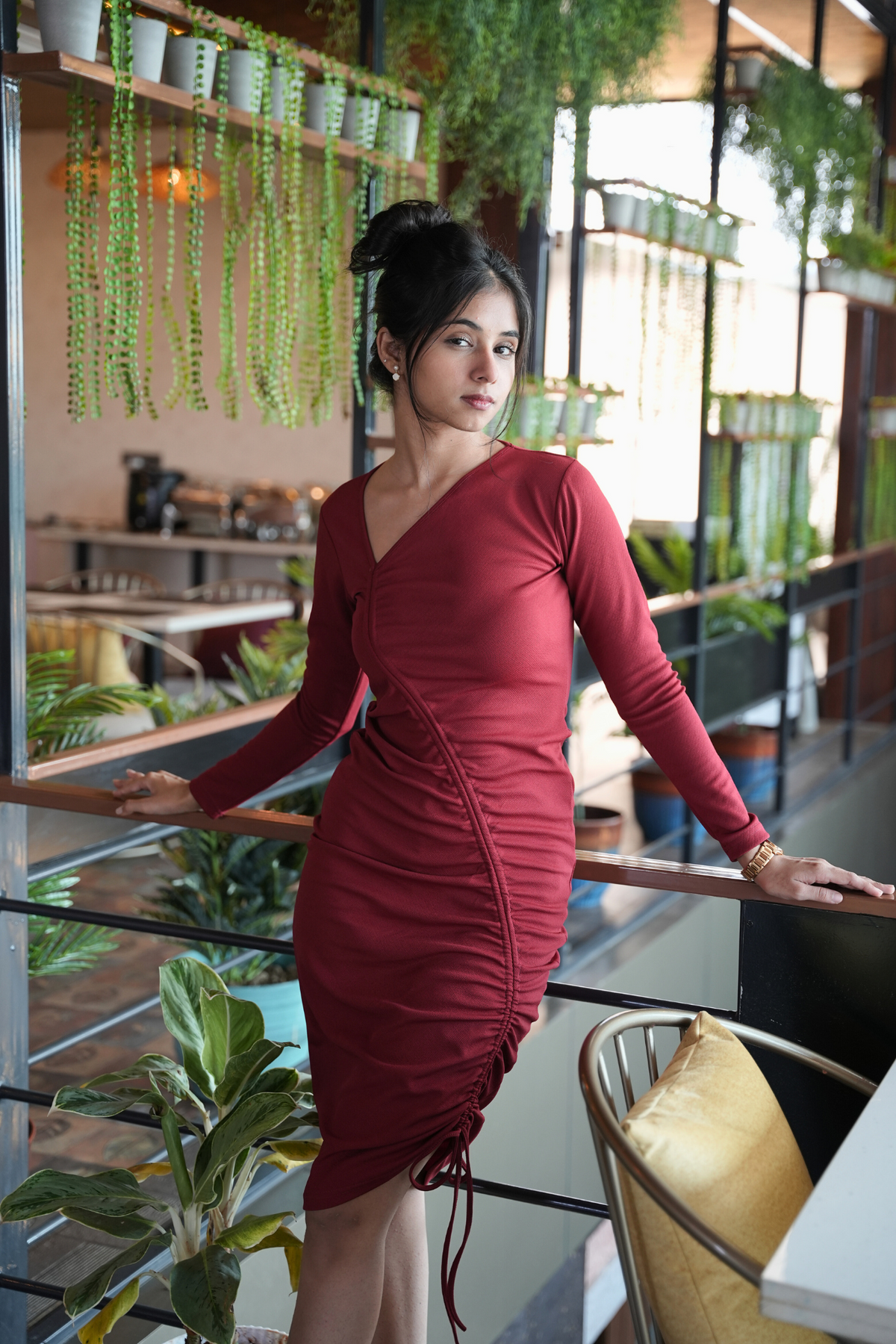 Maroon Luxe Long-Sleeve Bodycon Dress