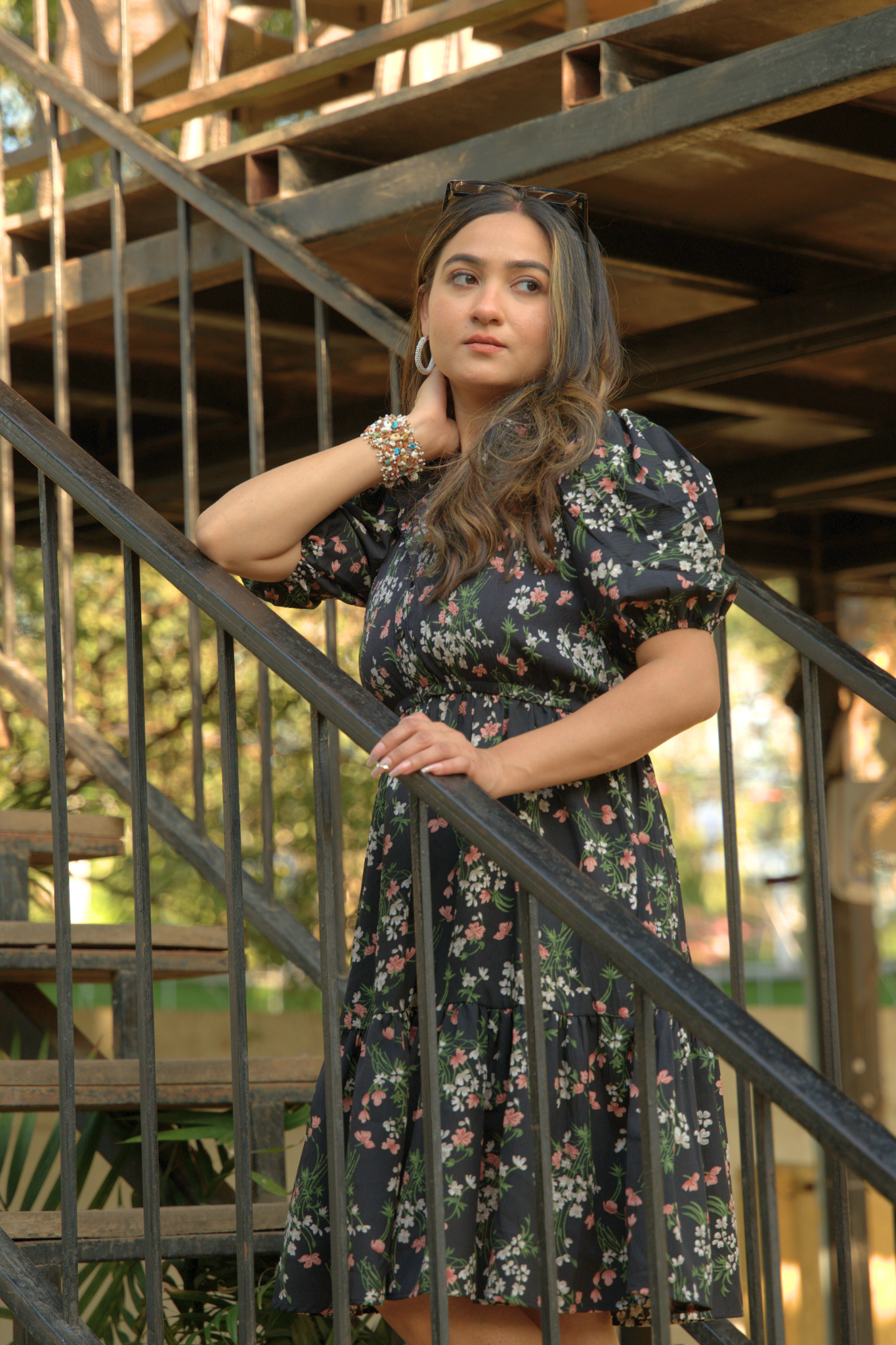 Black Bloom Fit and Flare Mini Dress
