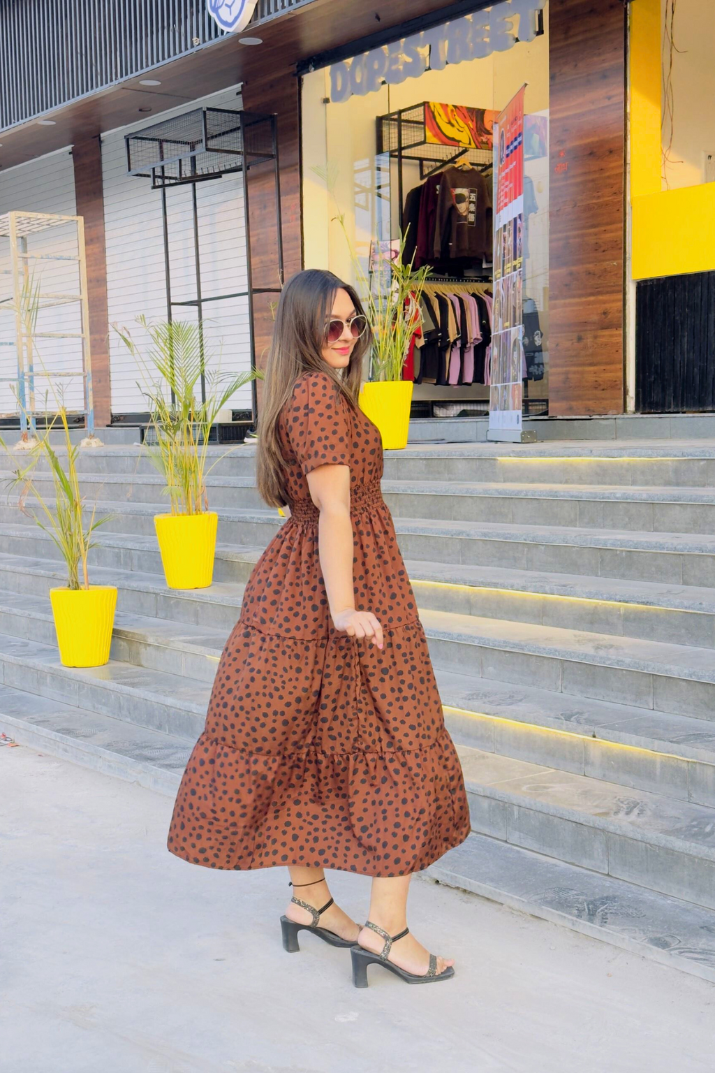 Brown Elegance Midi Dress