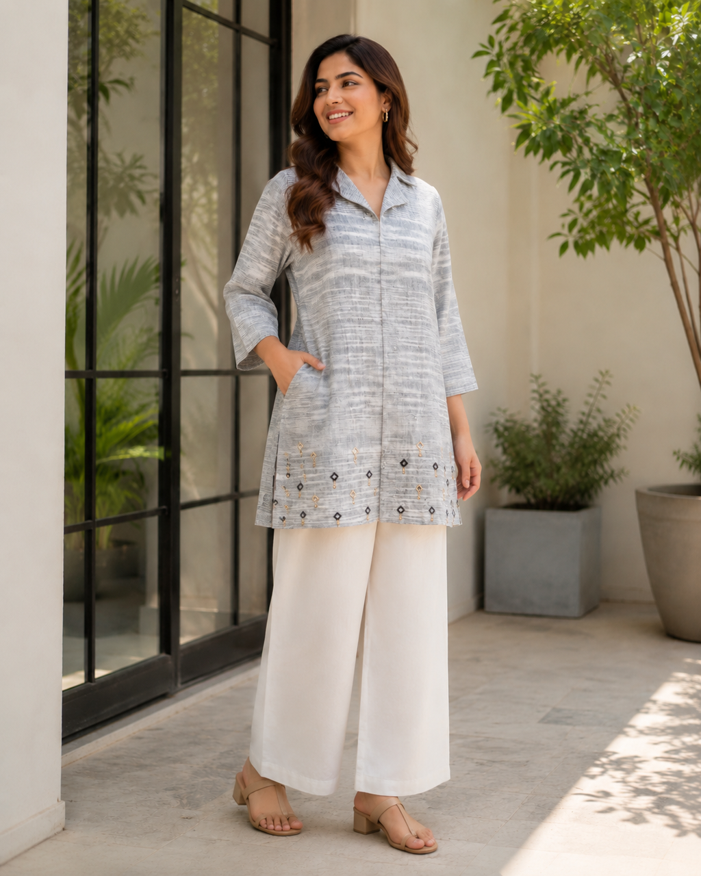 Ivory Grey Striped Handmade Shirt