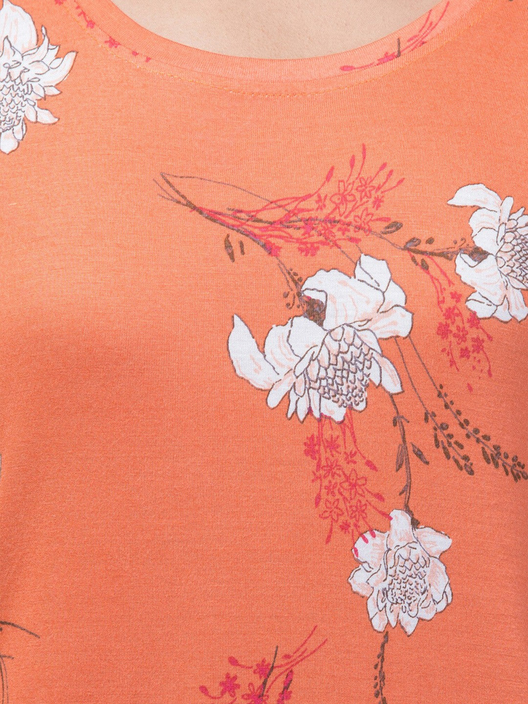Orange Floral print Relaxed fit T-shirt
