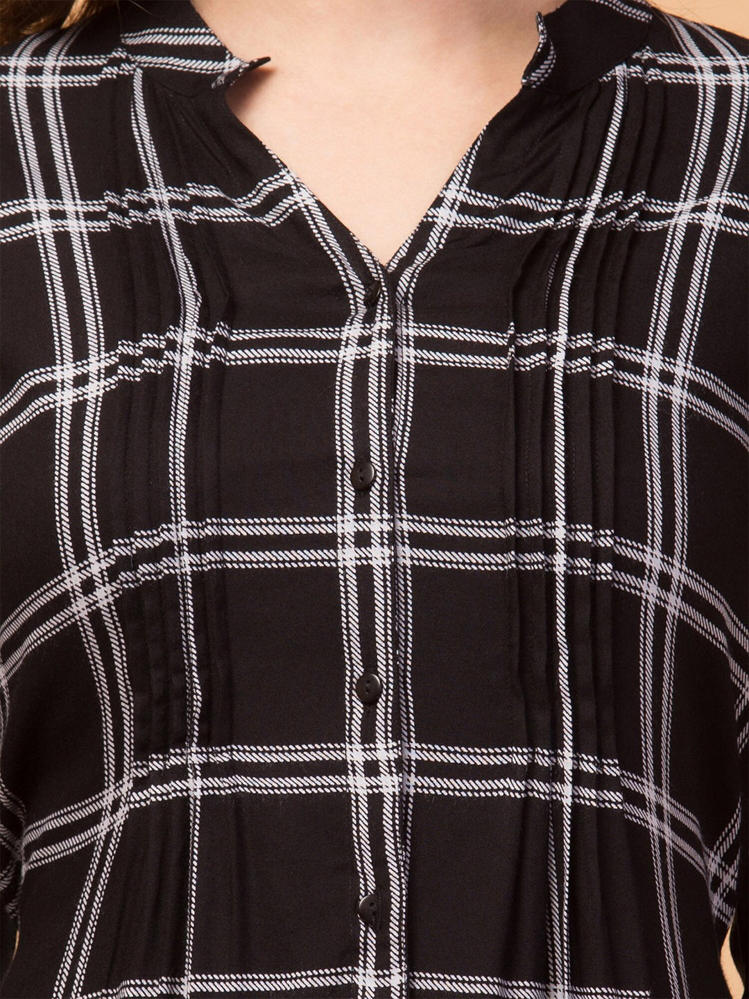 Monochrome Checked Shirt Dress with Flared Hem