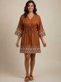 Rust Brown Embroidered A-Line Mini Dress