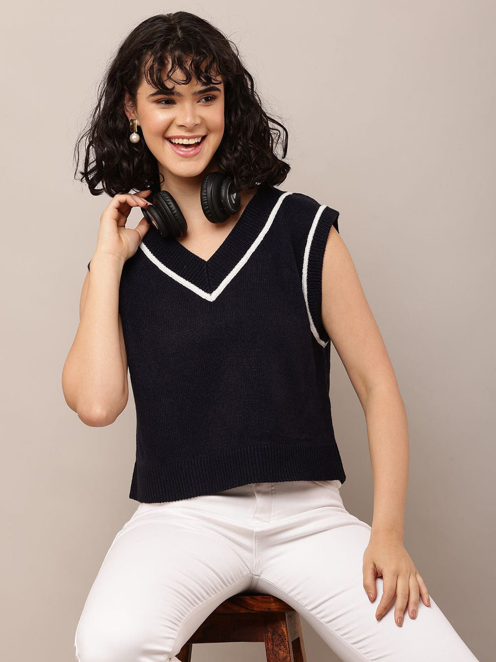 Black Luxe V-Neck Cotton Sweater
