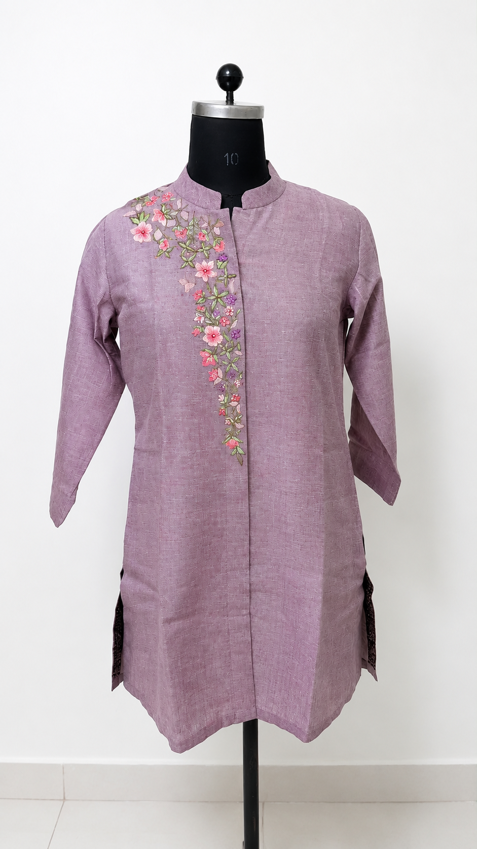 Handcrafted Dusty Mauve Floral Embroidered Shirt