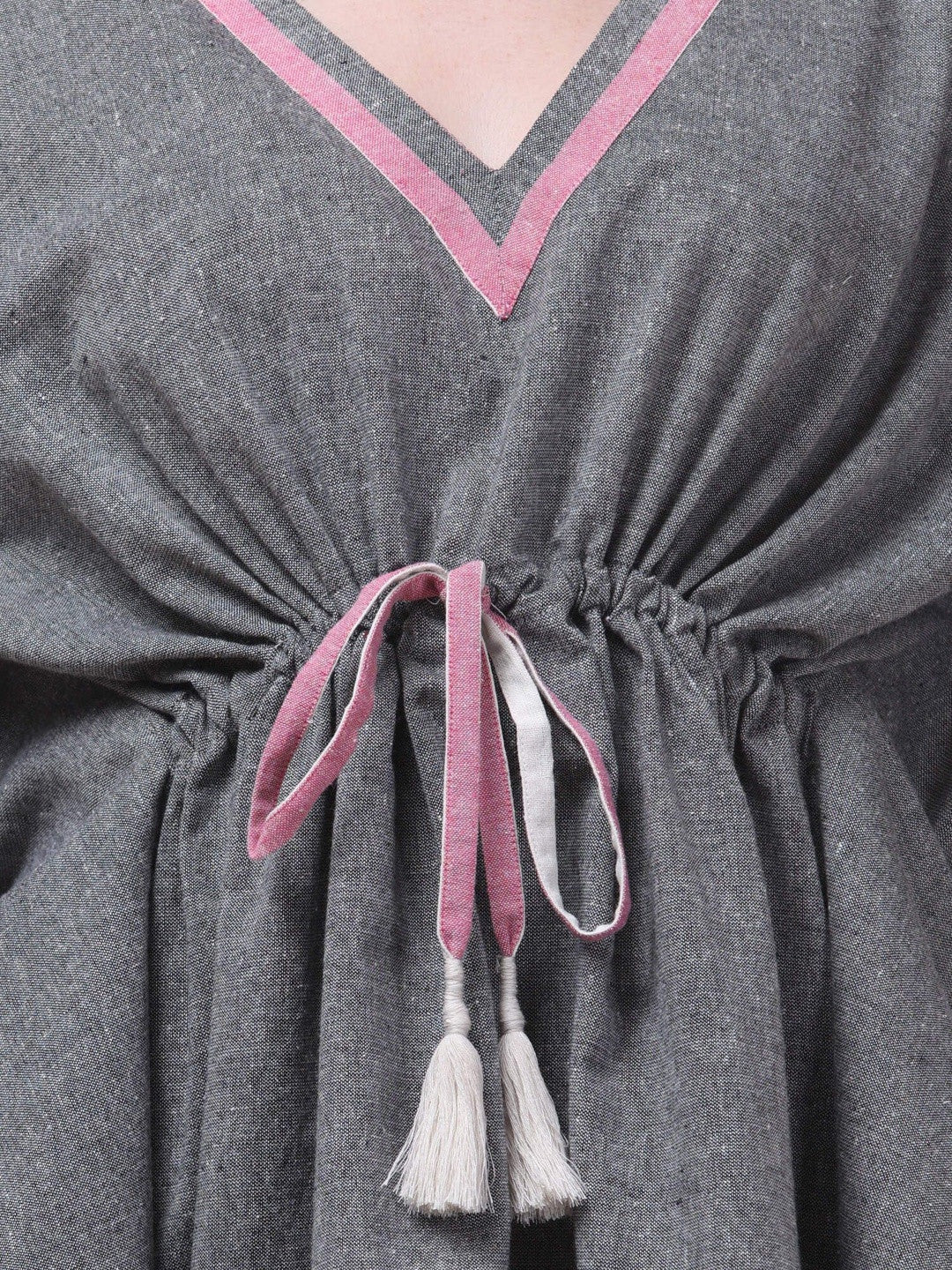 Grey Cotton Tie-Up Kaftan Top
