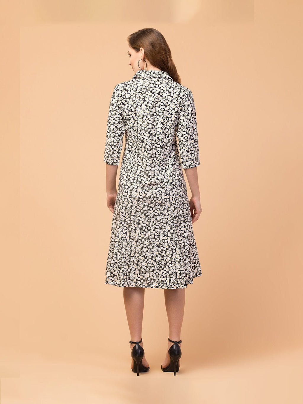 Modest Elegance Knee-Length Shirt Dress with Shirt Collar