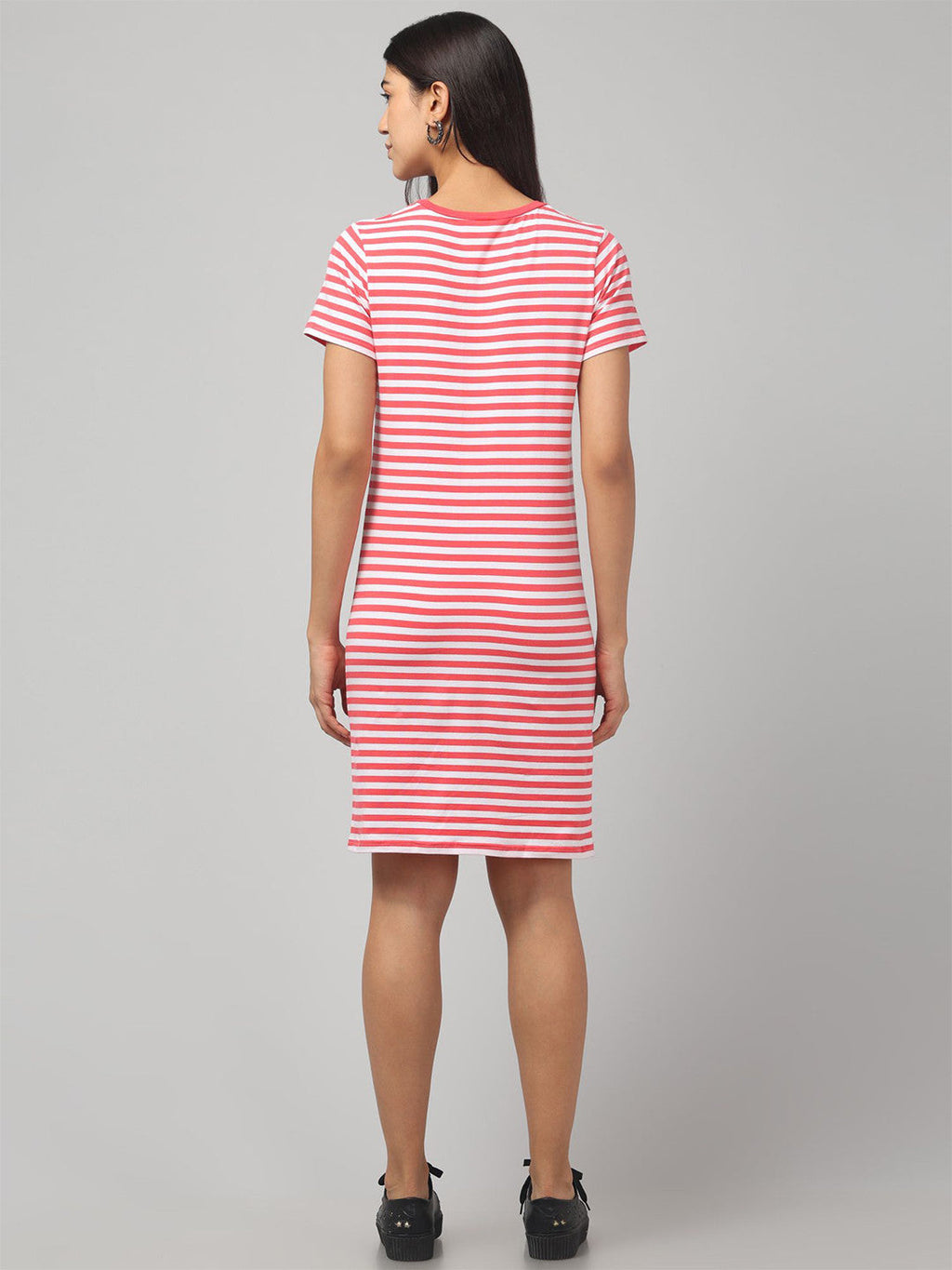 Trendy Red Striped T-Shirt Dress