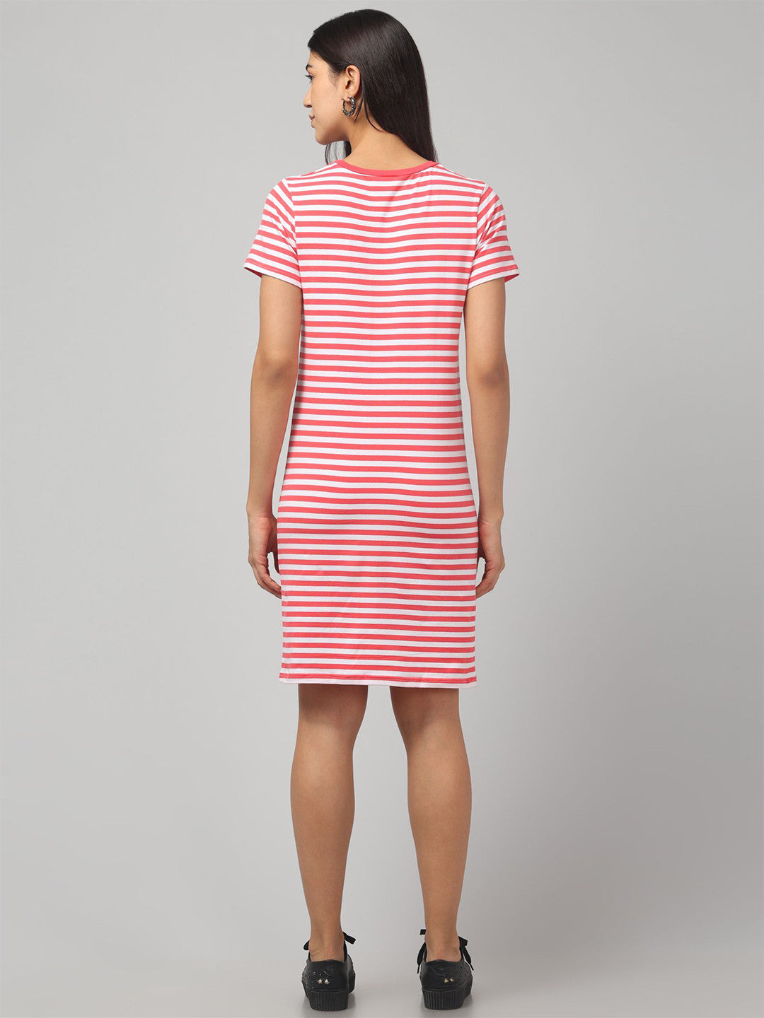 Trendy Red Striped T-Shirt Dress