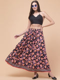 Black Floral print A-line Maxi Skirt