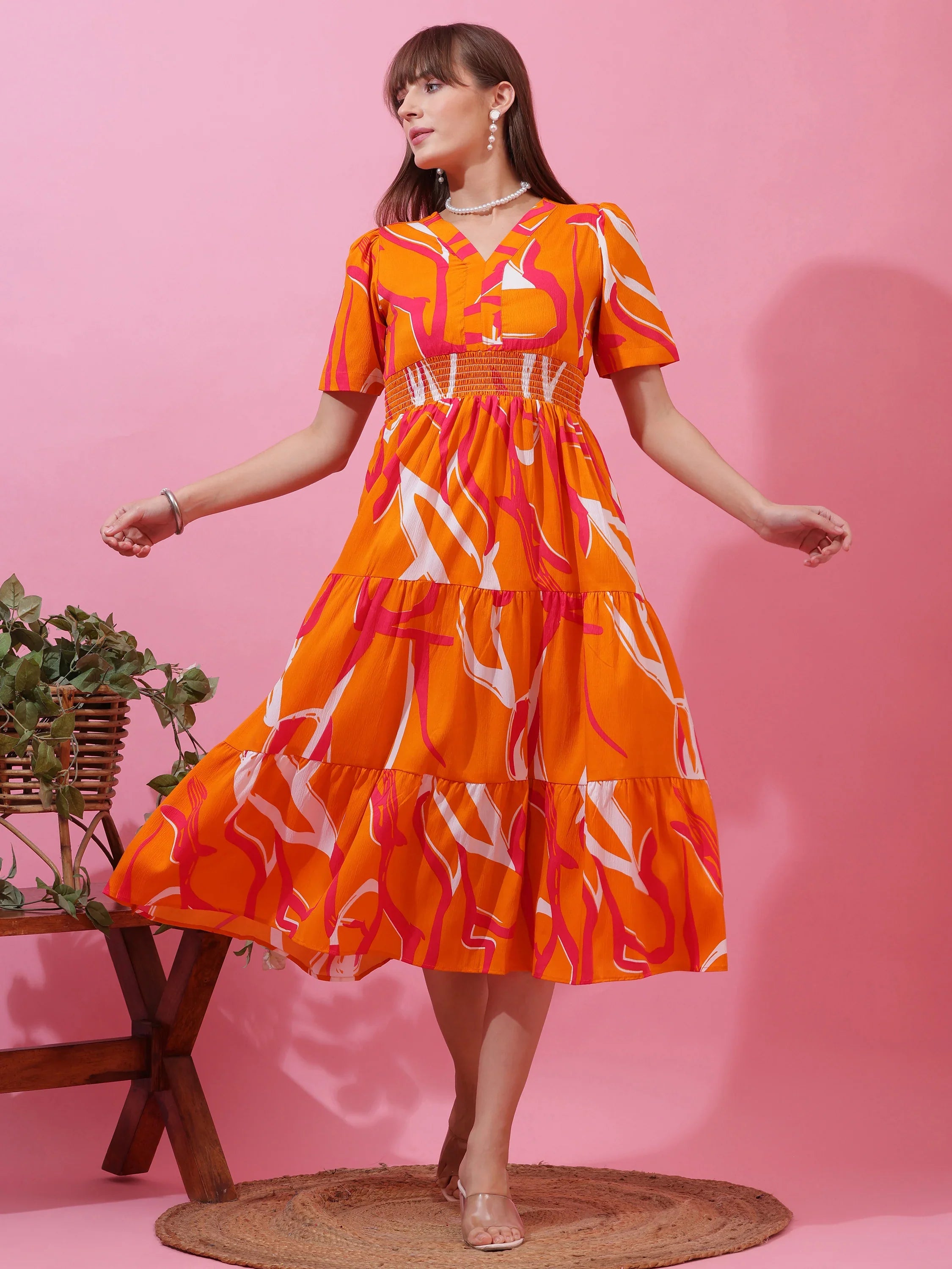 Sunset Glow Fit & Flare Midi Dress