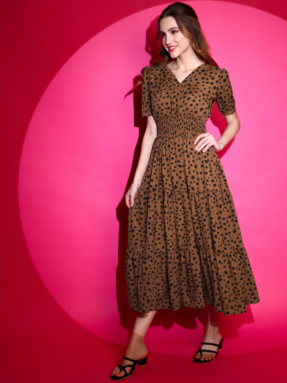 Brown Elegance Midi Dress