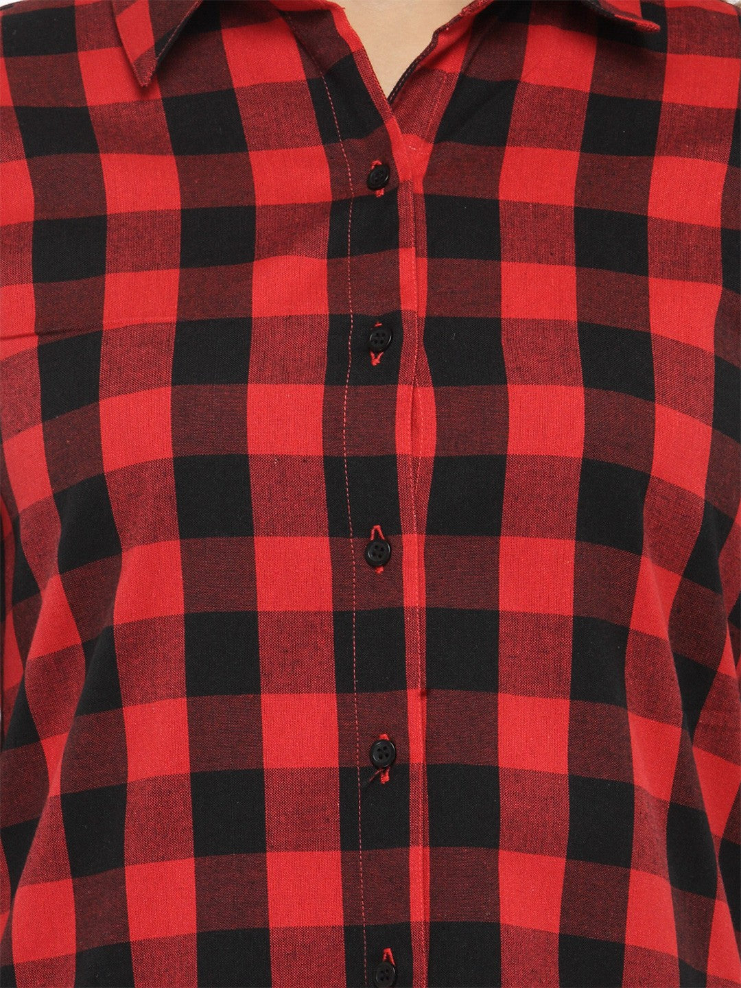 Red Checkered Charm Shirt Dress