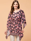 Floral Print Longline Kaftan Top with Keyhole Neck
