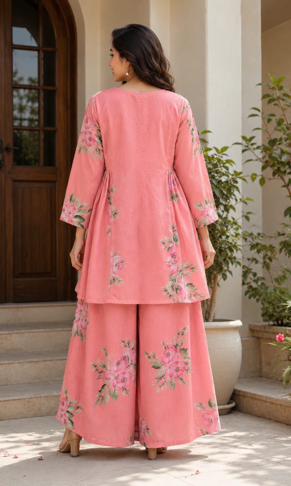 Blush Pink Floral Embroidered Cotton Co-Ord Set