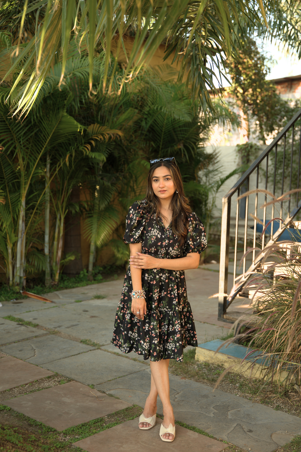 Black Bloom Fit and Flare Mini Dress