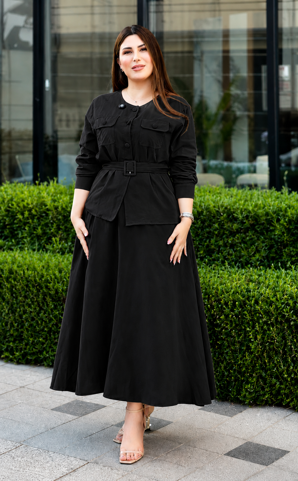 Black Women's Co-Ord Set with Belt