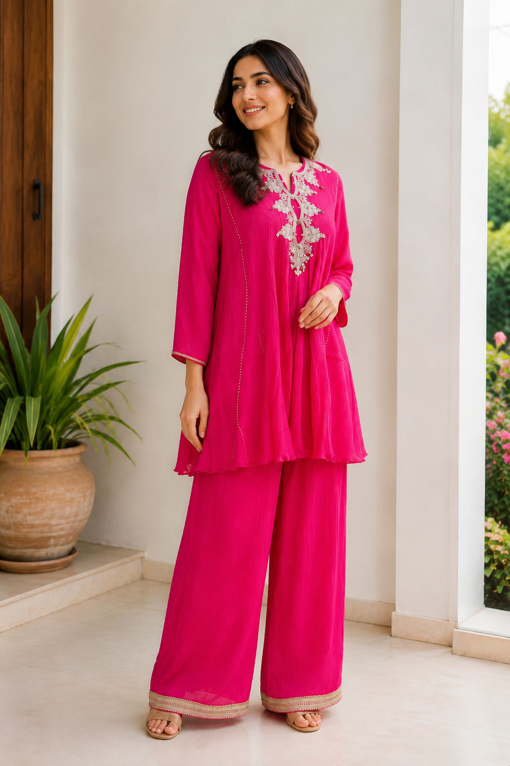 Fuchsia Pink Handmade Flared Co-Ord Set