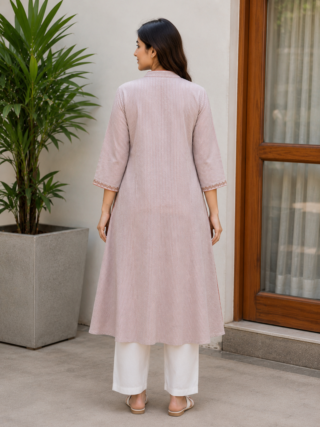 Blush Pink Embroidered A-Line Kurta Set
