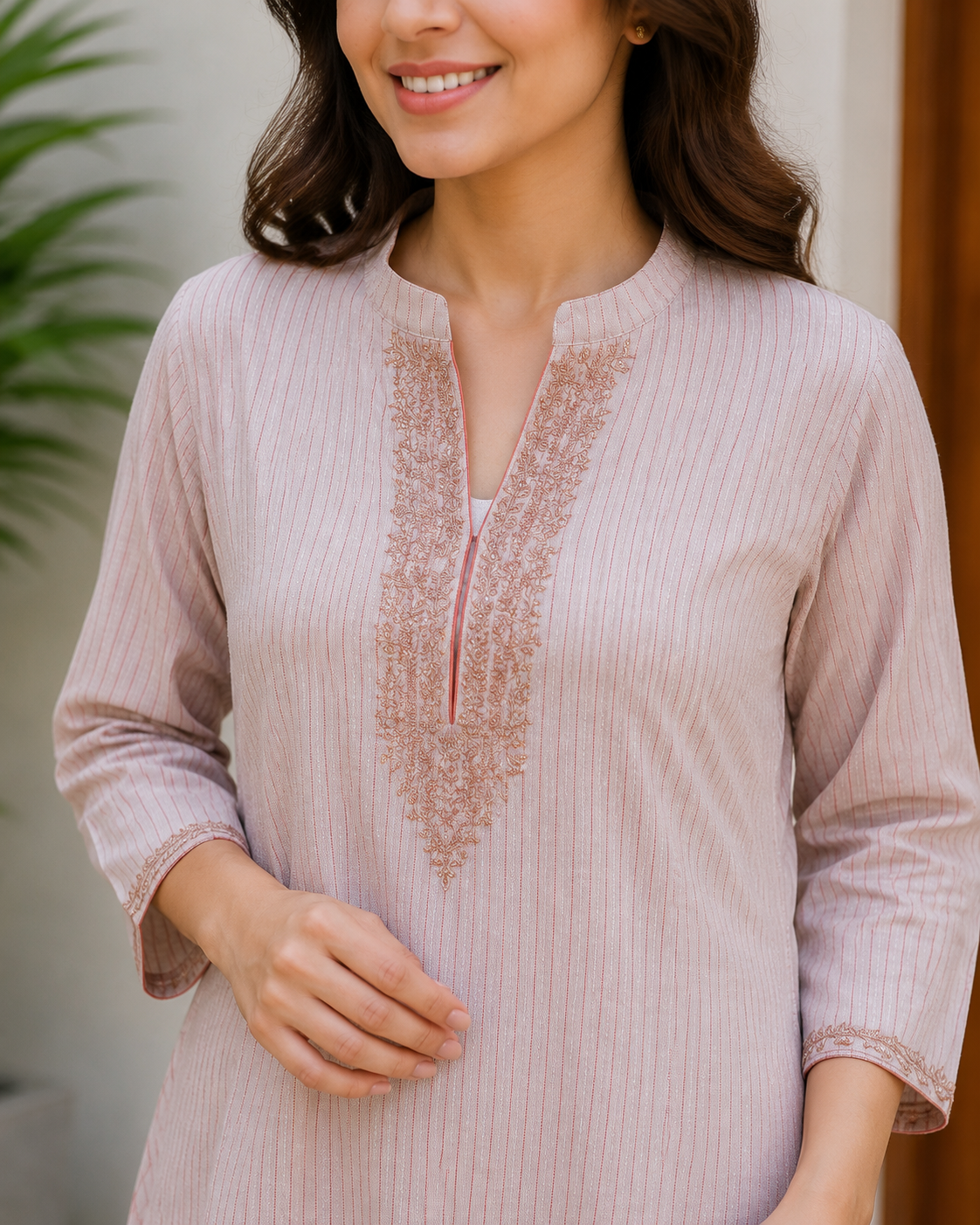 Blush Pink Embroidered A-Line Kurta Set