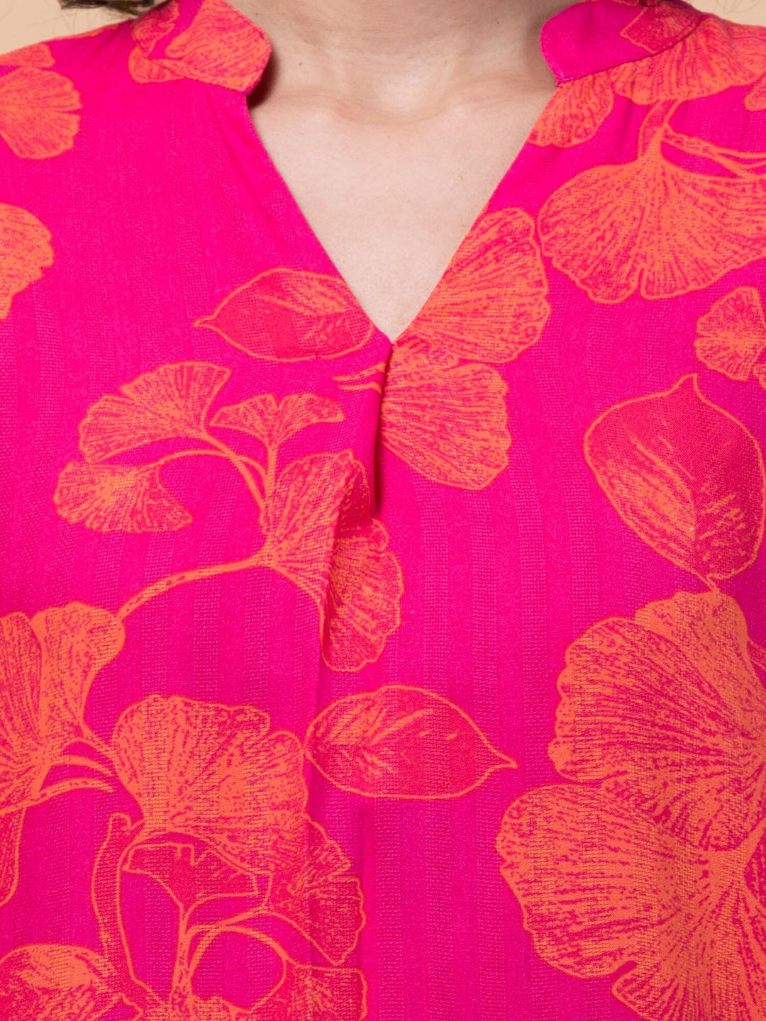 Pink Floral print Shirt Style Top