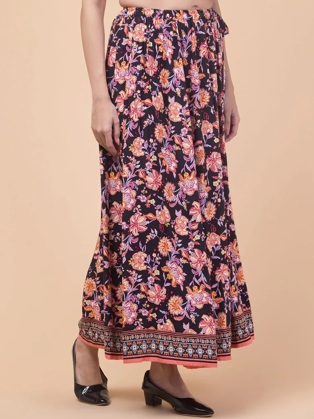 Black Abstract Print Maxi Skirt