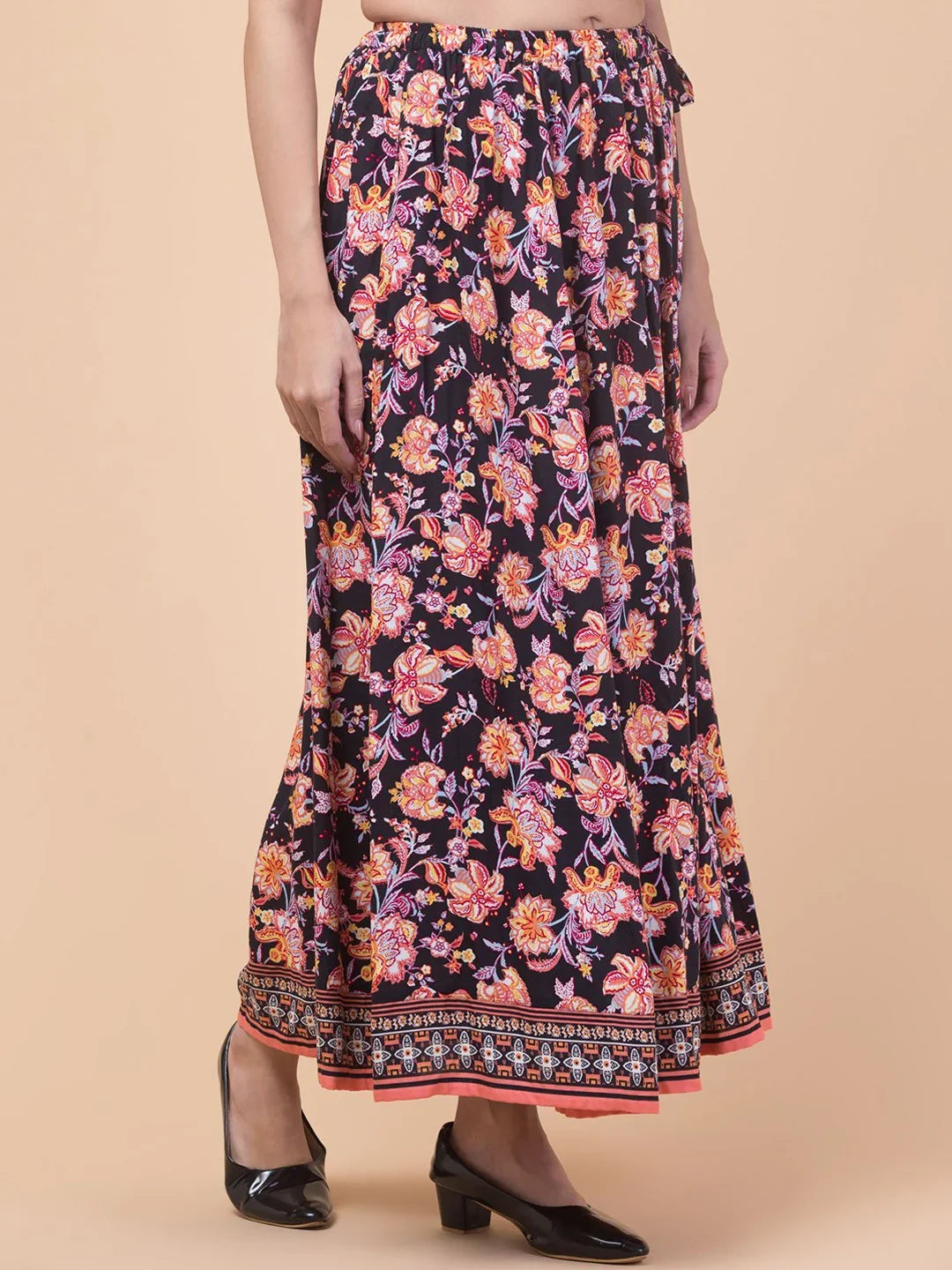 Black Abstract Print Maxi Skirt