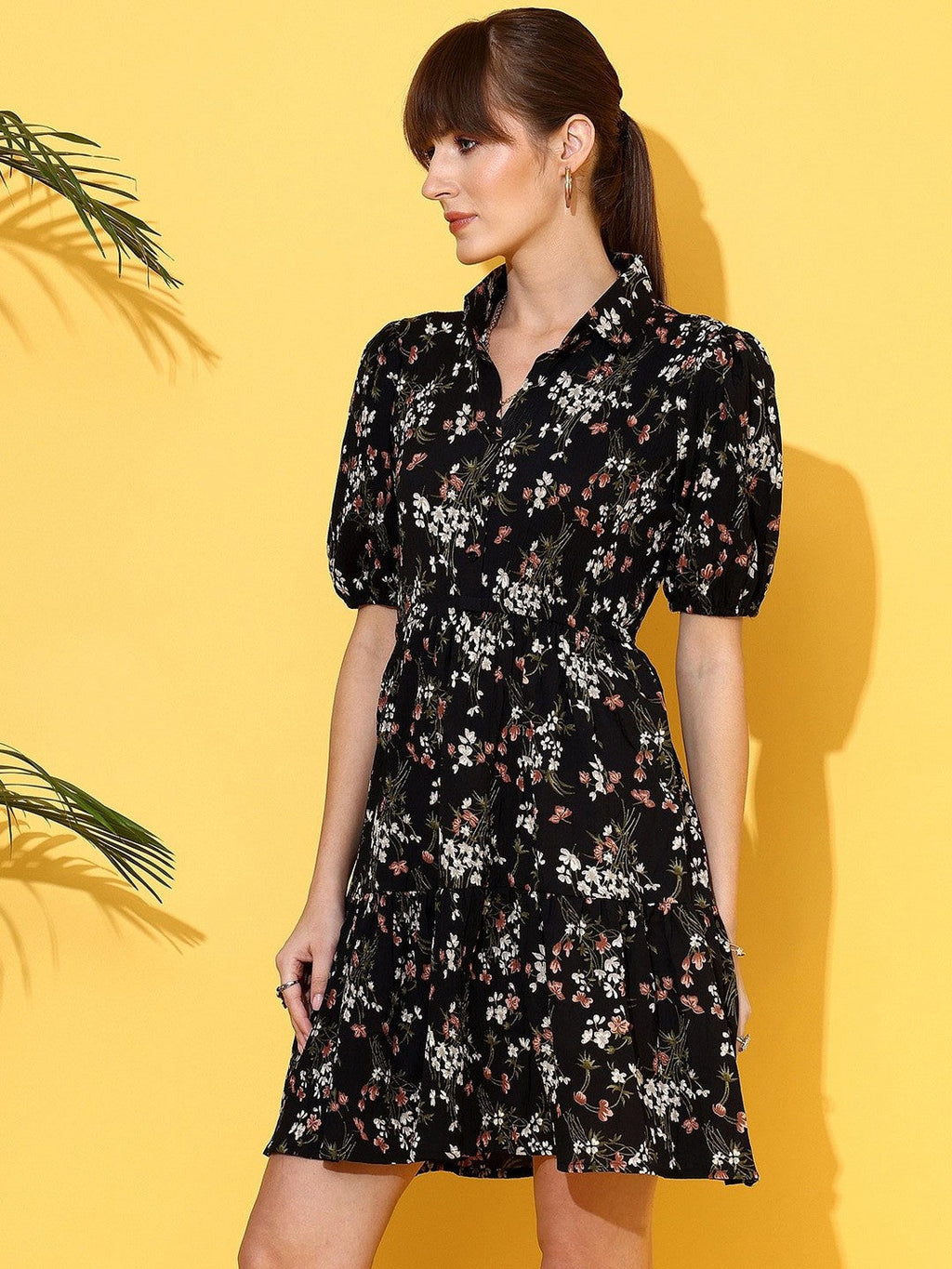 Black Bloom Fit and Flare Mini Dress