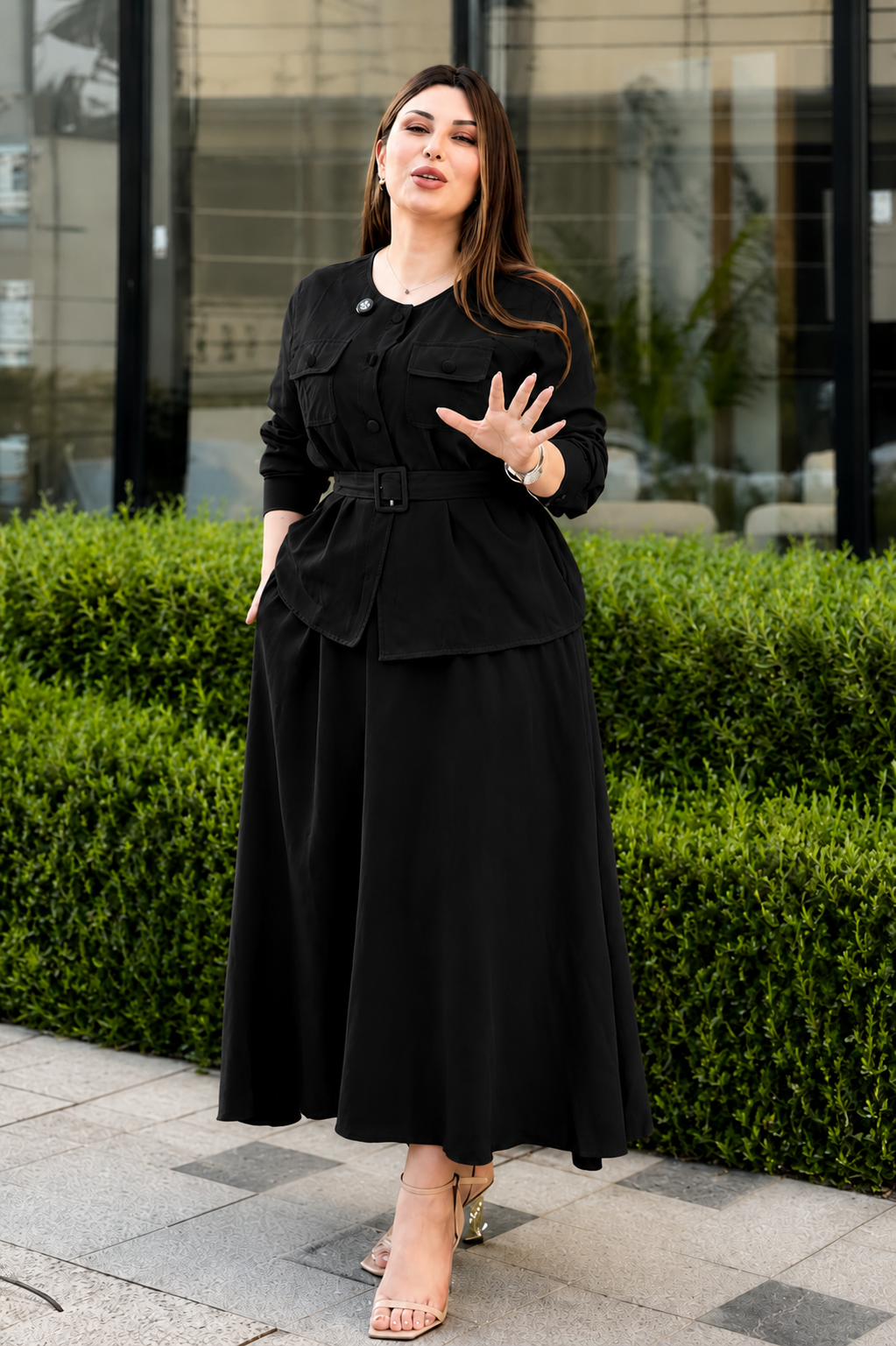 Black Women's Co-Ord Set with Belt