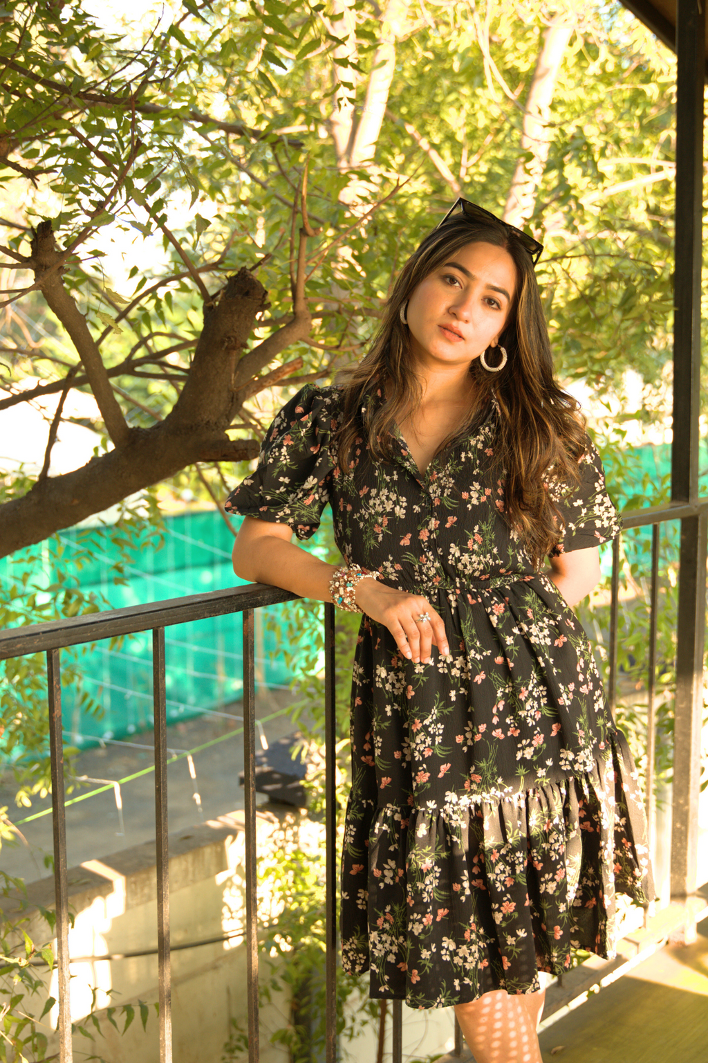 Black Bloom Fit and Flare Mini Dress