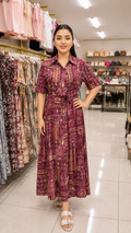 Wine Printed Rayon Maxi Dress