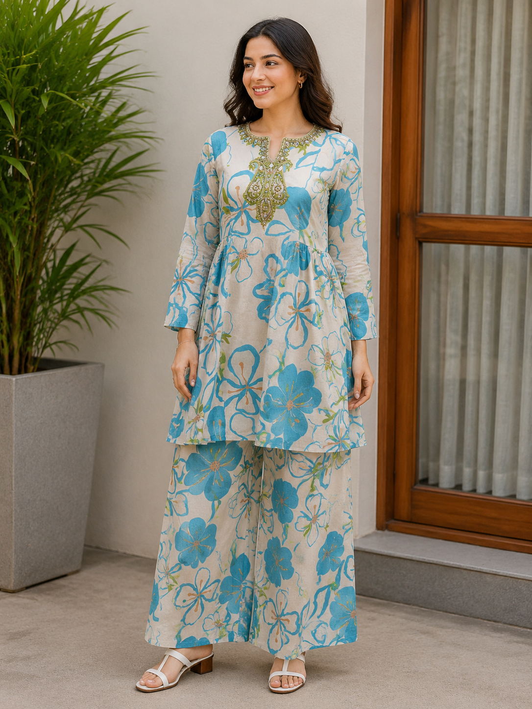 Sky Bloom Floral Printed Cotton Co-Ord Set