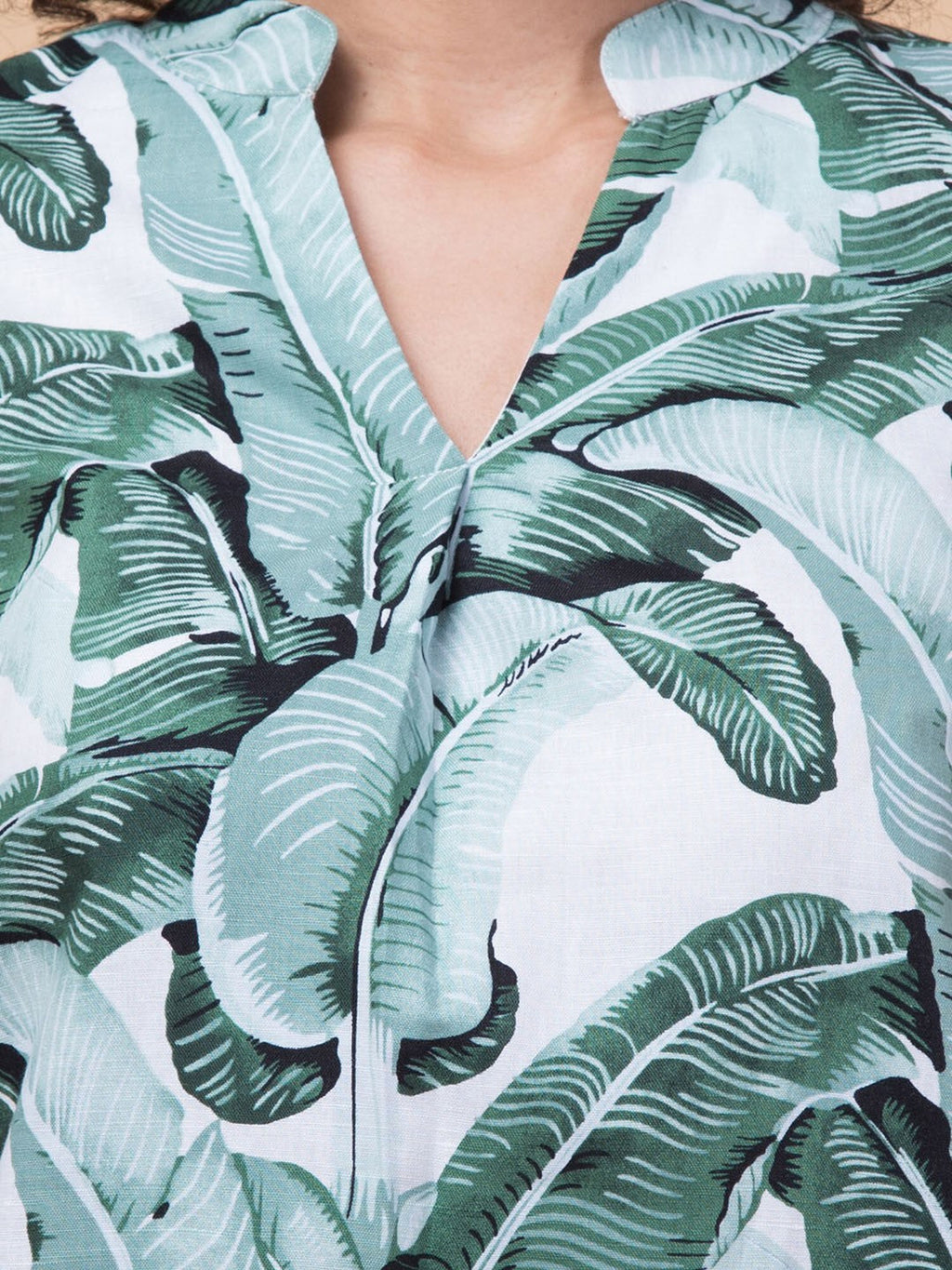 Green Tropical print shirt style Top