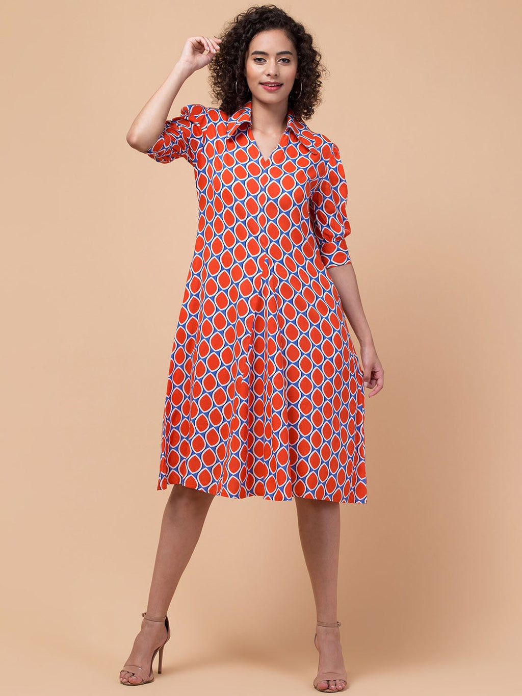 Radiant Reverie Woven Knee-Length Dress with Flared Hemline