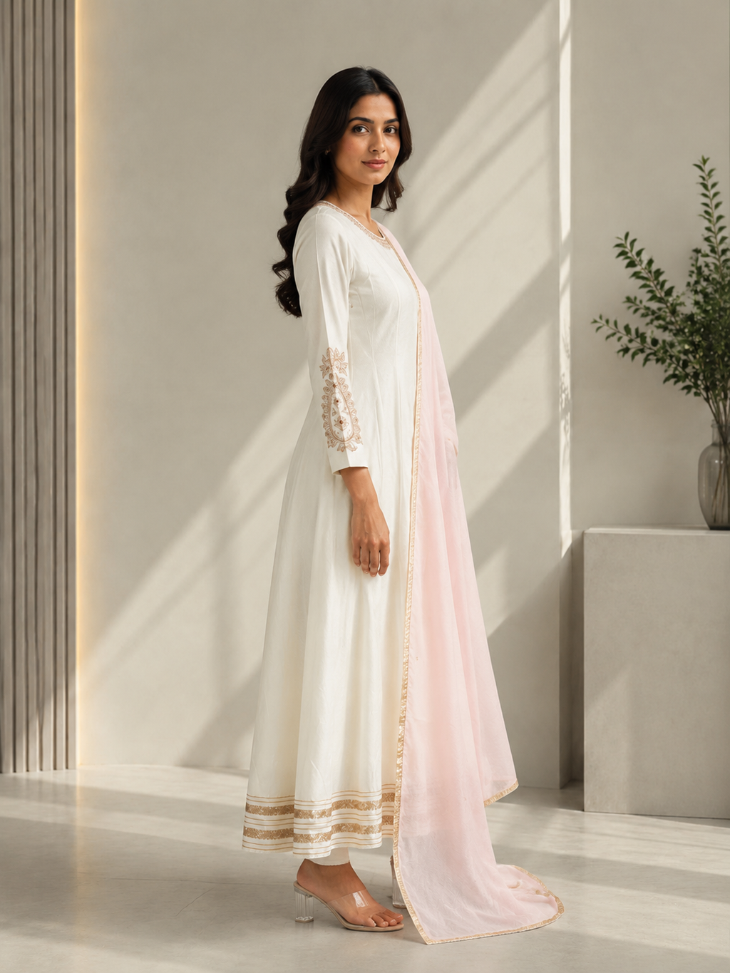 Ivory Elegance Anarkali with Blush Dupatta
