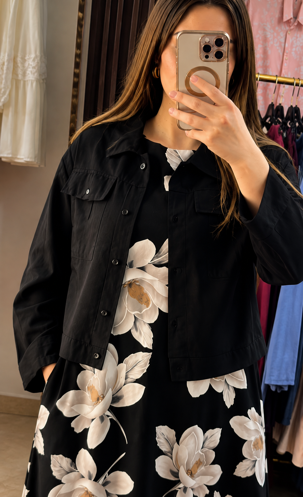 Black Floral Maxi Dress with Cropped Jacket