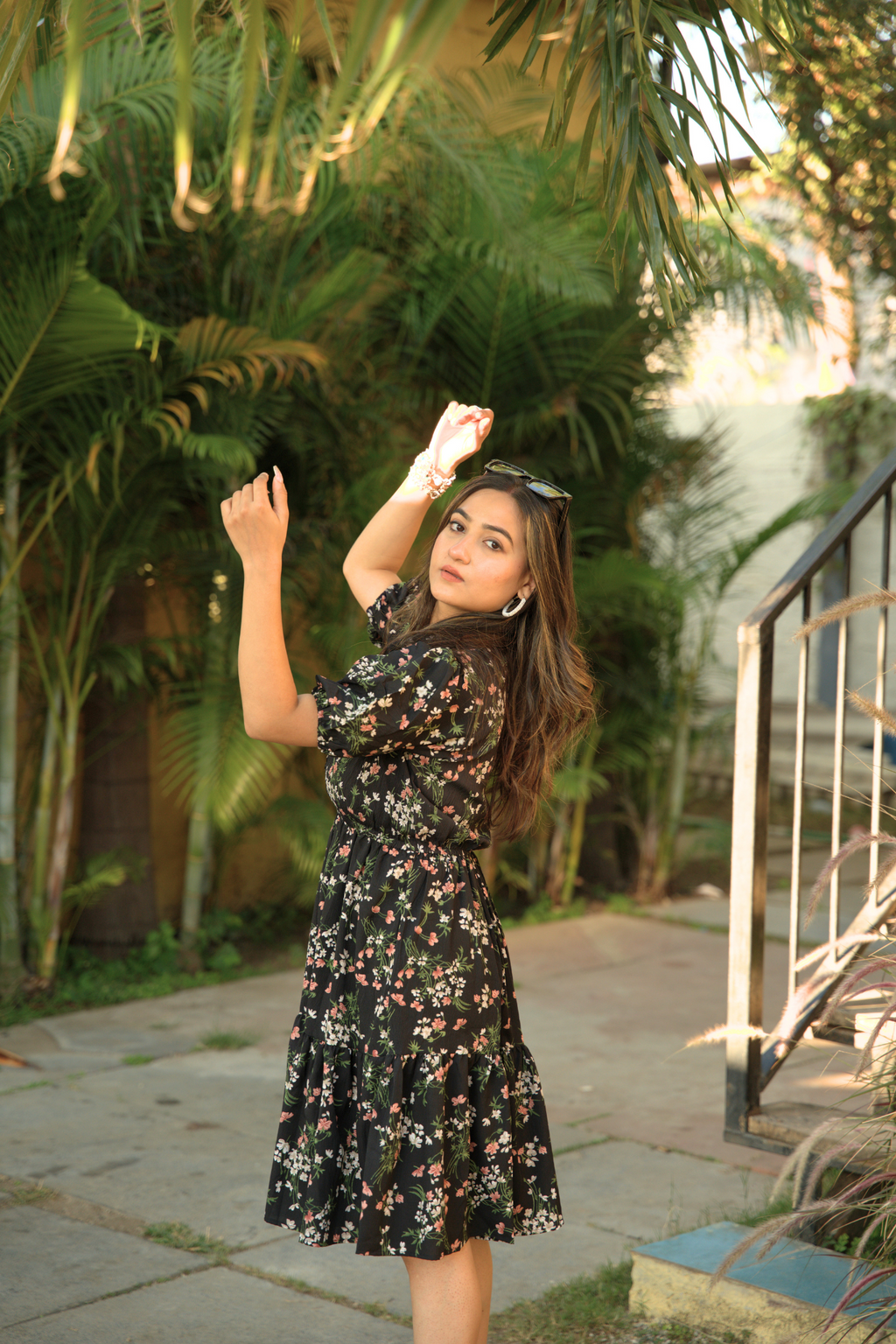 Black Bloom Fit and Flare Mini Dress