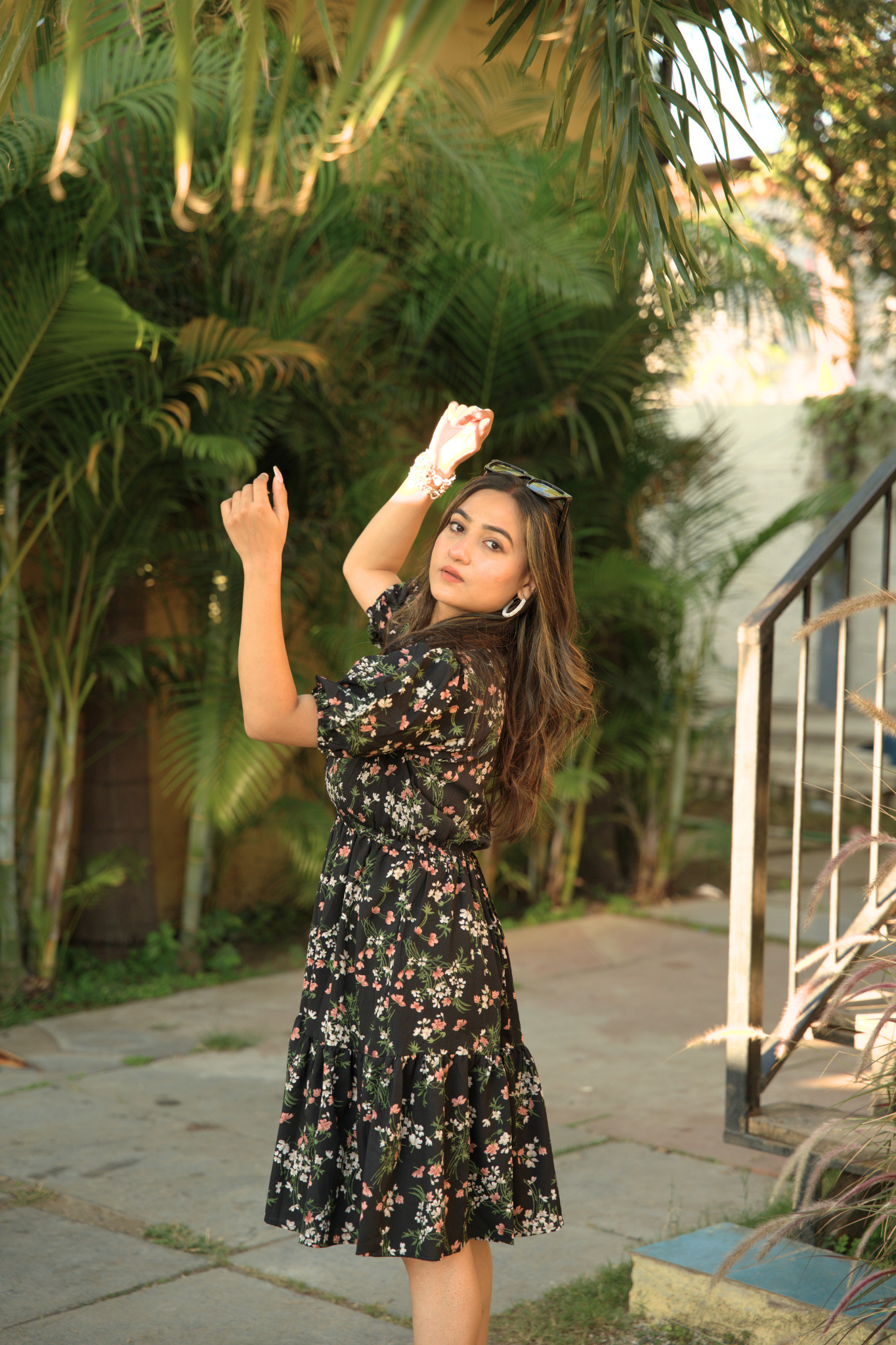 Black Bloom Fit and Flare Mini Dress