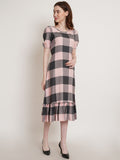 Peachy Geometric Grace Round Neck A-Line Dress with Flounce Hem