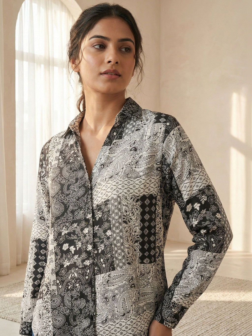 Timeless Black Printed Collared Shirt