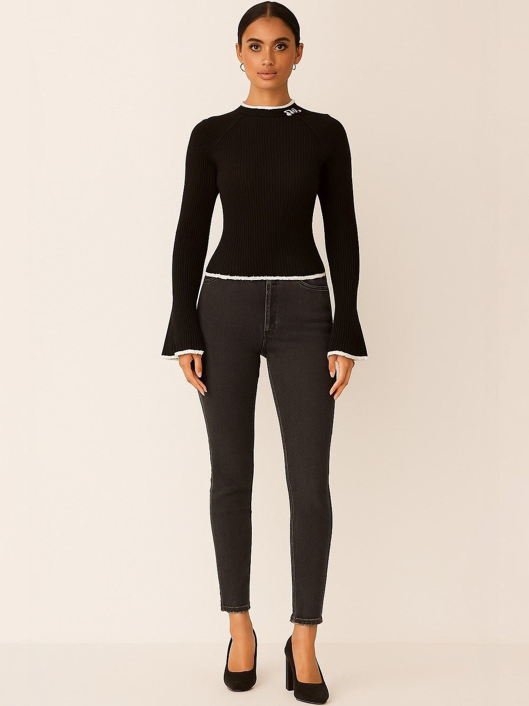 Noir Bloom Embroidered Pullover