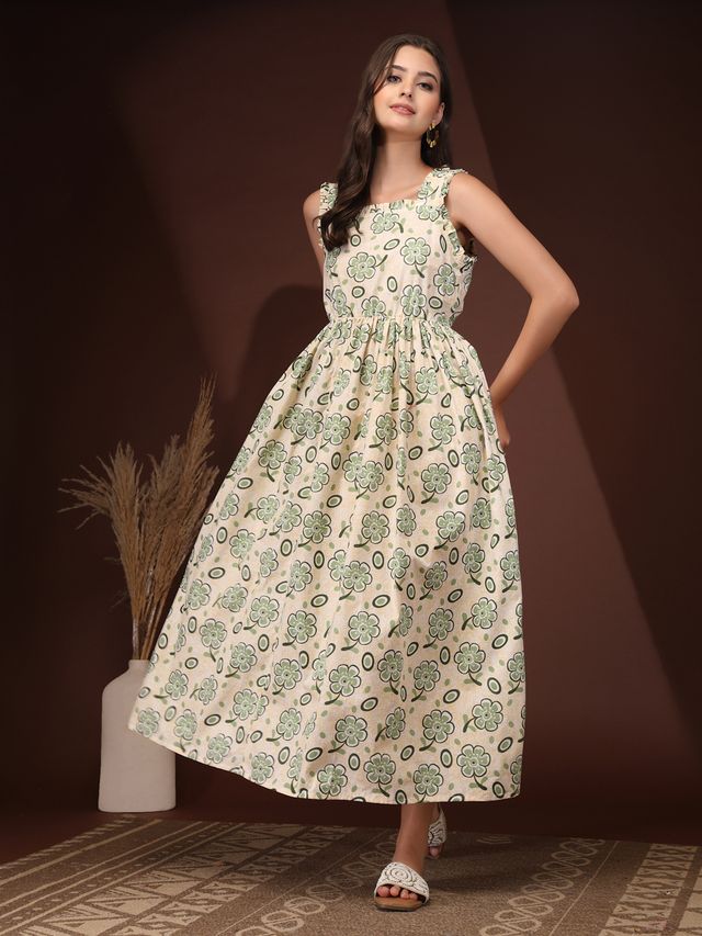 Minimal Green Fit and Flare Maxi Dress