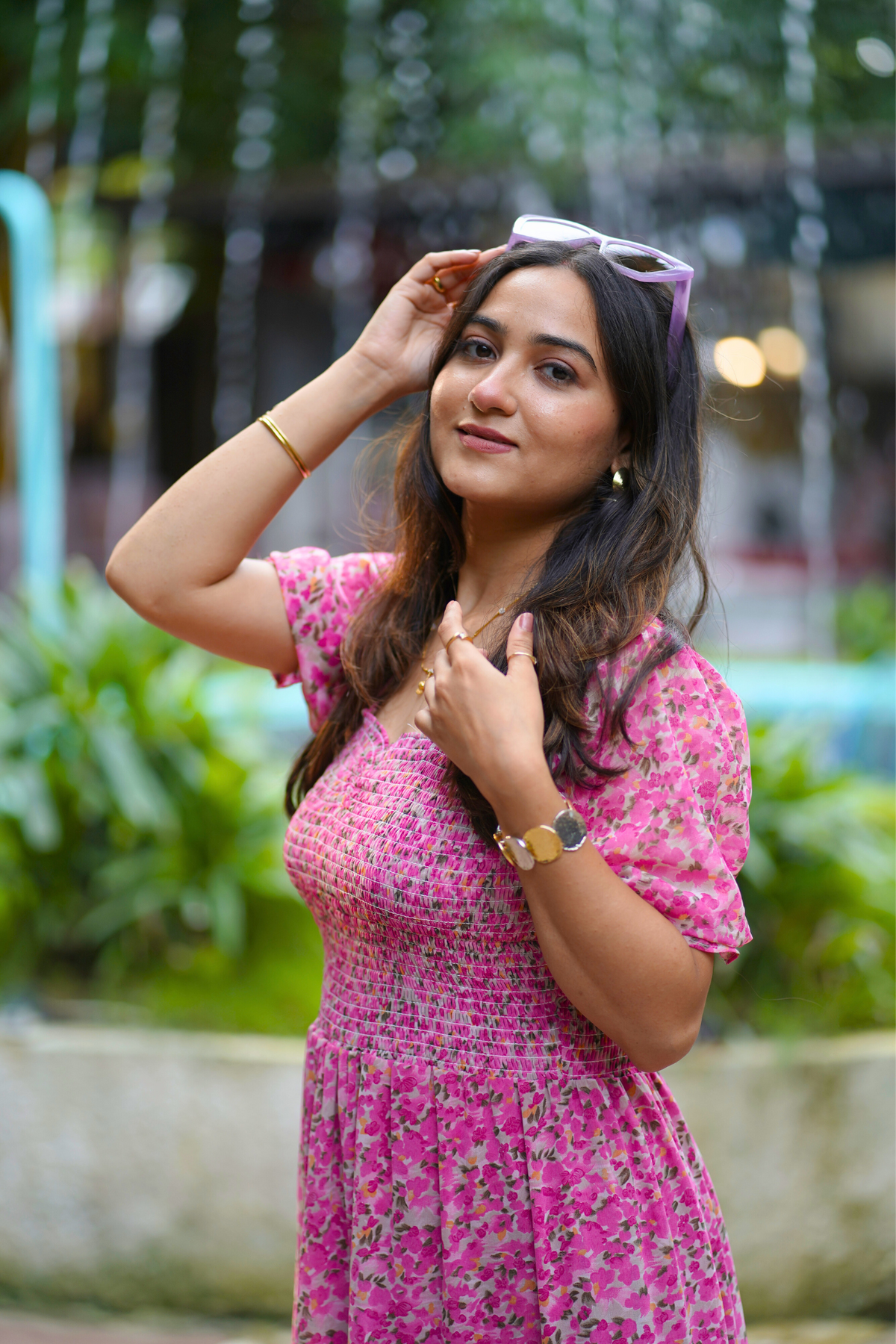 Elegant Floral Print Maxi Dress with Puff Sleeves