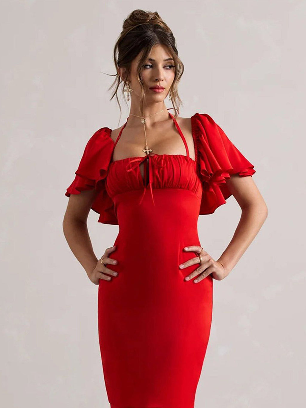Ruby Elegance Flared Maxi Dress